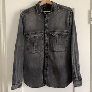 Zara Man Relaxed Fit Black Denim Distressed Shirt